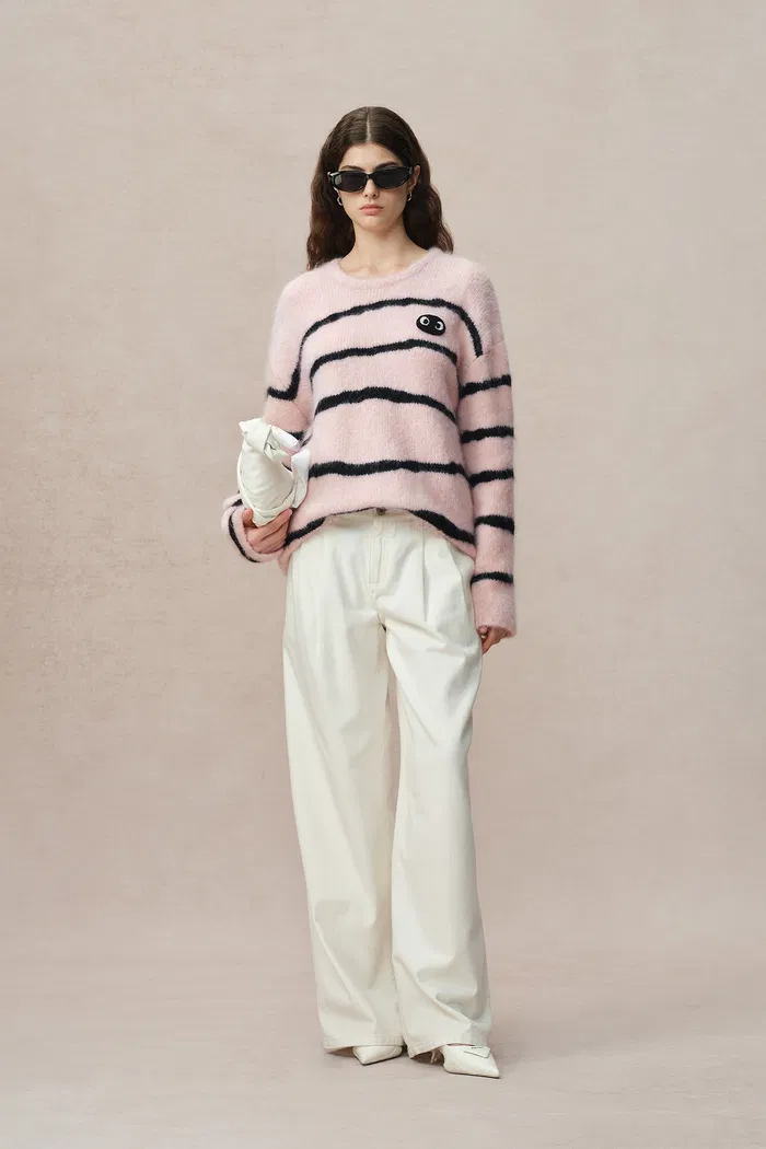 Alannah Striped Pink Sweater in Alpaca BouclÃ© Knit