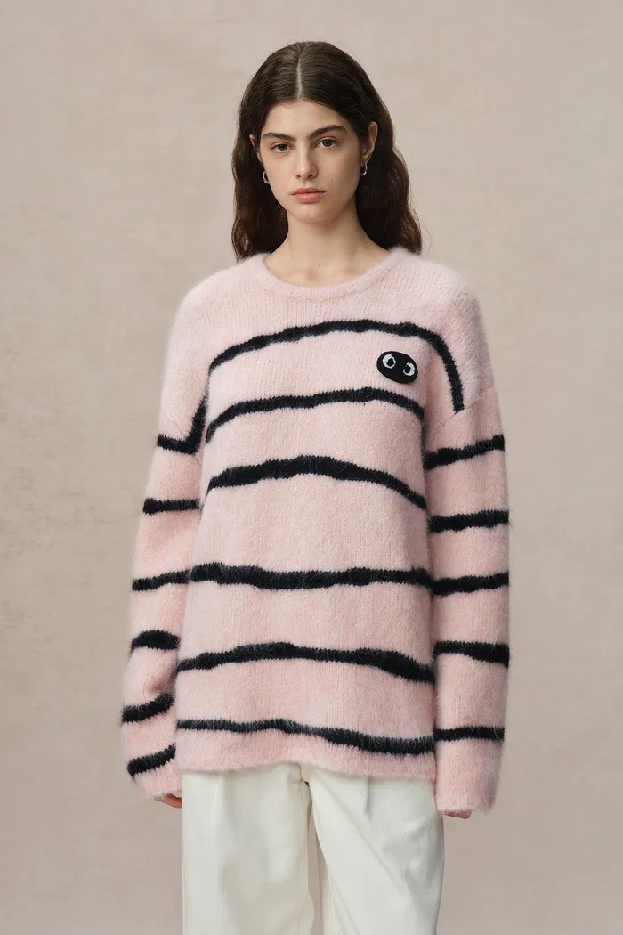 Alannah Striped Pink Sweater in Alpaca BouclÃ© Knit