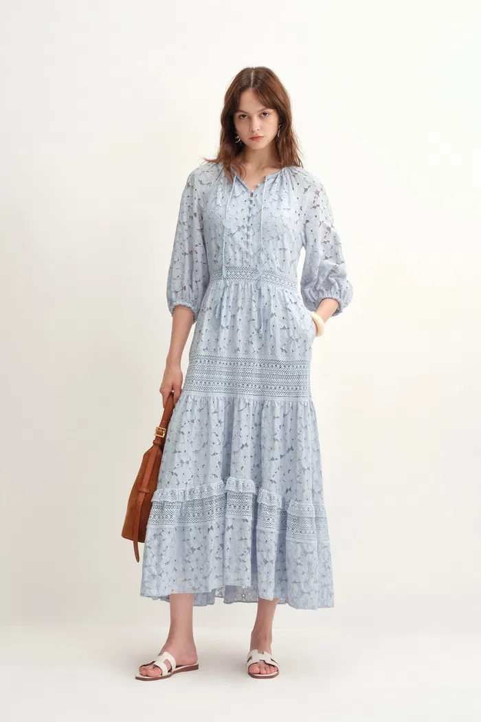 Nora Laced Open Knit Midi Dress