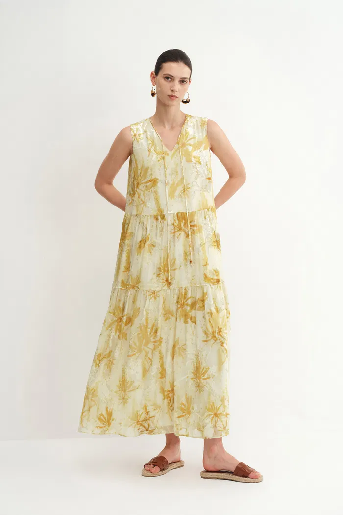 Amelia Sleeveless Maxi Dress in Burnout Silk Georgette