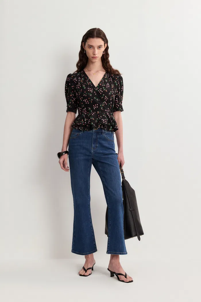 Irisa Floral Blouse Top in Matte Mulberry Silk Crepe