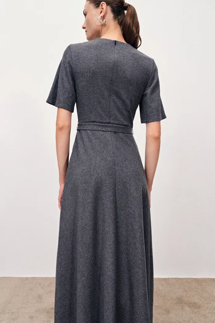 Bea Asymmetric Hem Wool Dress in Merino Wool