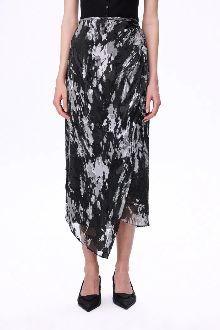 Zita Pleated Midi Skirt in DevorÃ© Silk