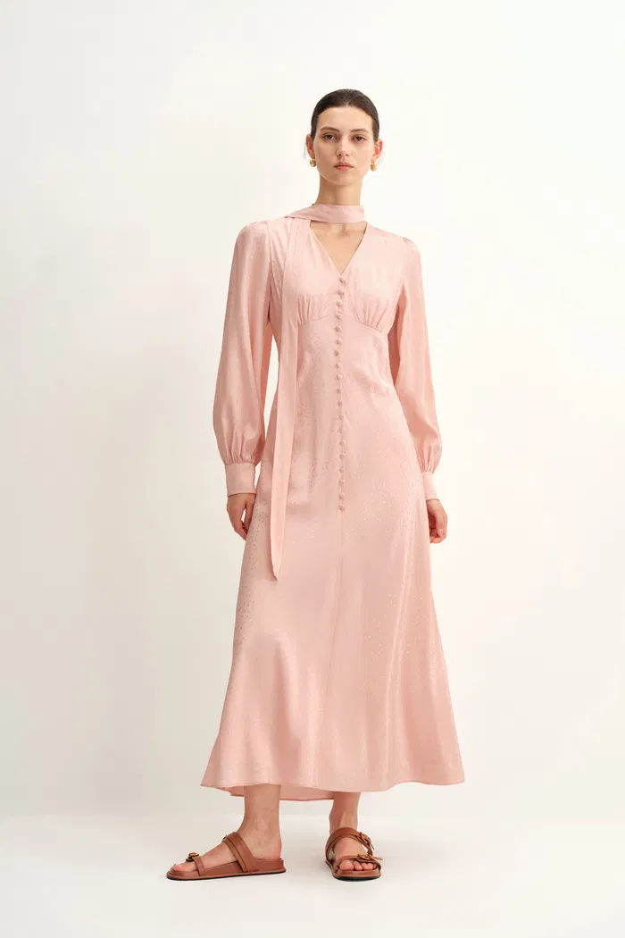 Grace Pink Dress in Polka Dot Jacquard
