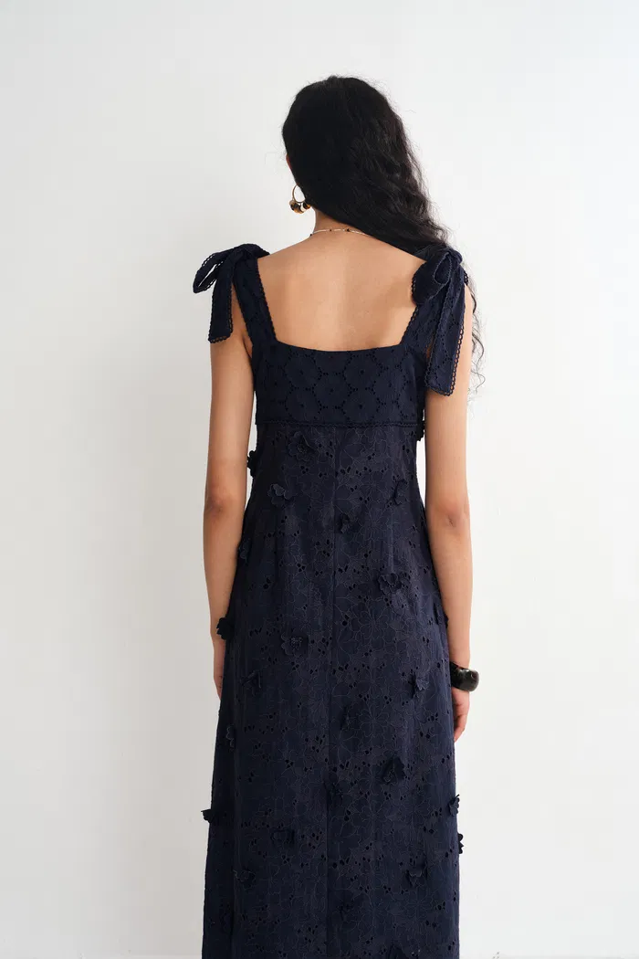 Elise 3D Flora Applique Dress in Eyelet Embroidered Cotton