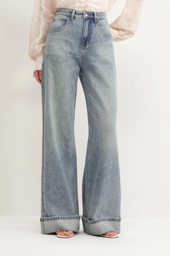 Emerie Straight Wide Leg Jeans in Cotton Denim