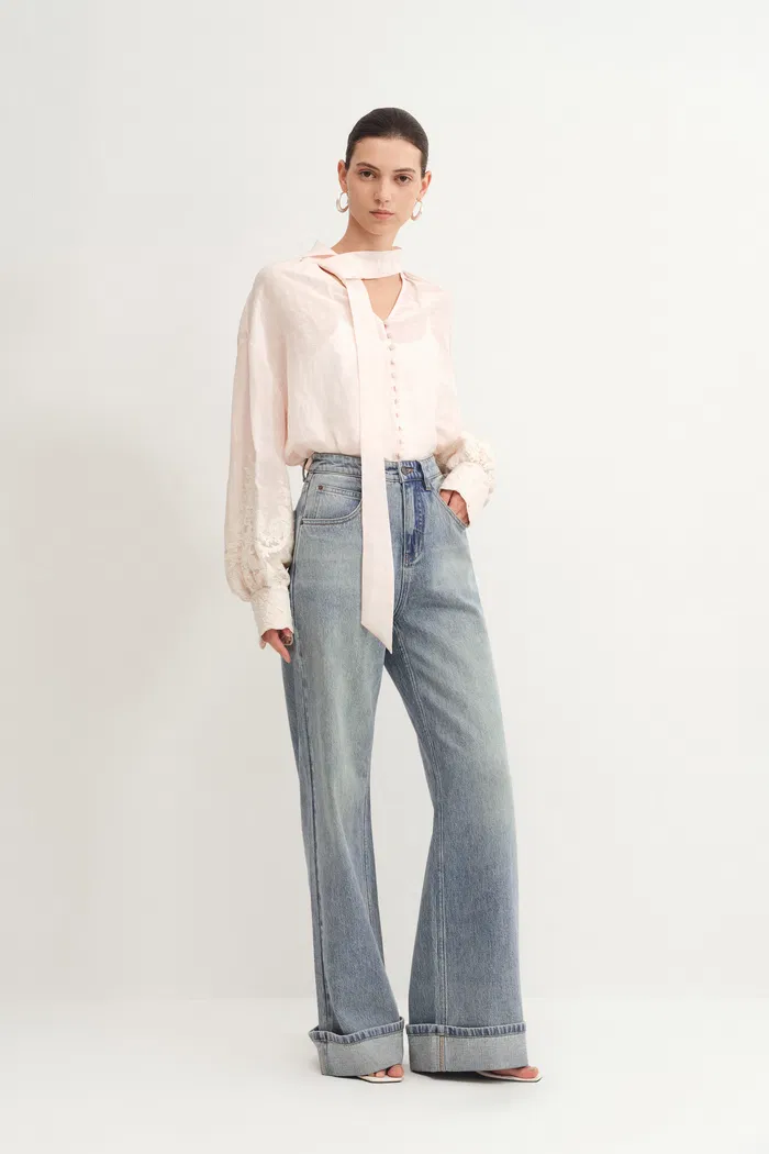 Emerie Straight Wide Leg Jeans in Cotton Denim
