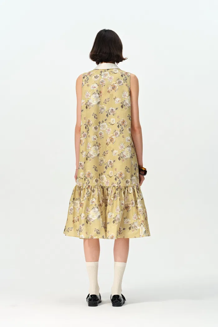 Demi Sleeveless Hand Painted Watercolor Inspired Rose Print Dress