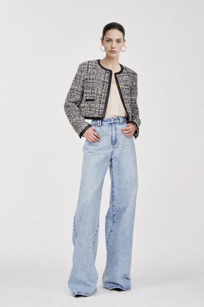 Gabriel 24K Gold Button Tweed Jacket in Two-Tone Wool BouclÃ©