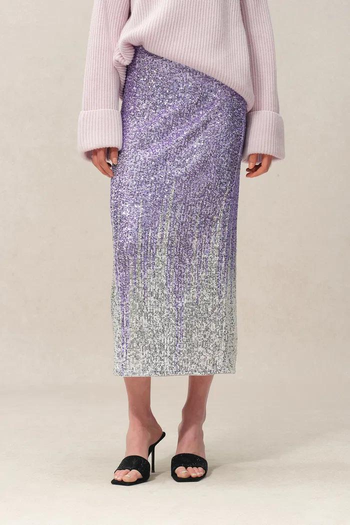 Tawanna Midi Skirt in Stretch Sequin Mesh