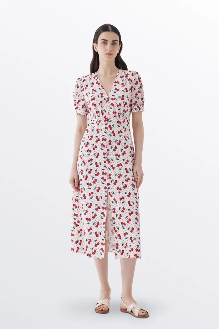 Federica Pink Polka Dot Dress in Silk Crepe De Chine