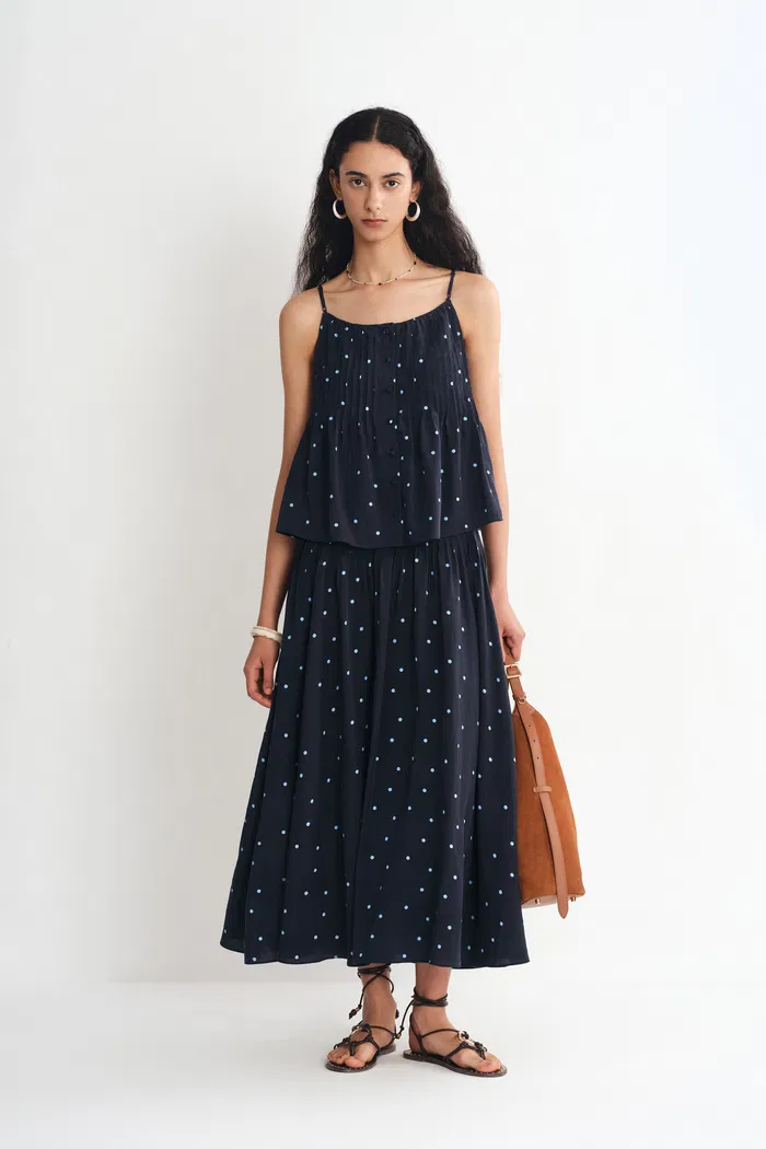 Ellie Polka Dot Cami Top and Skirt Matching Set in Linen Blend