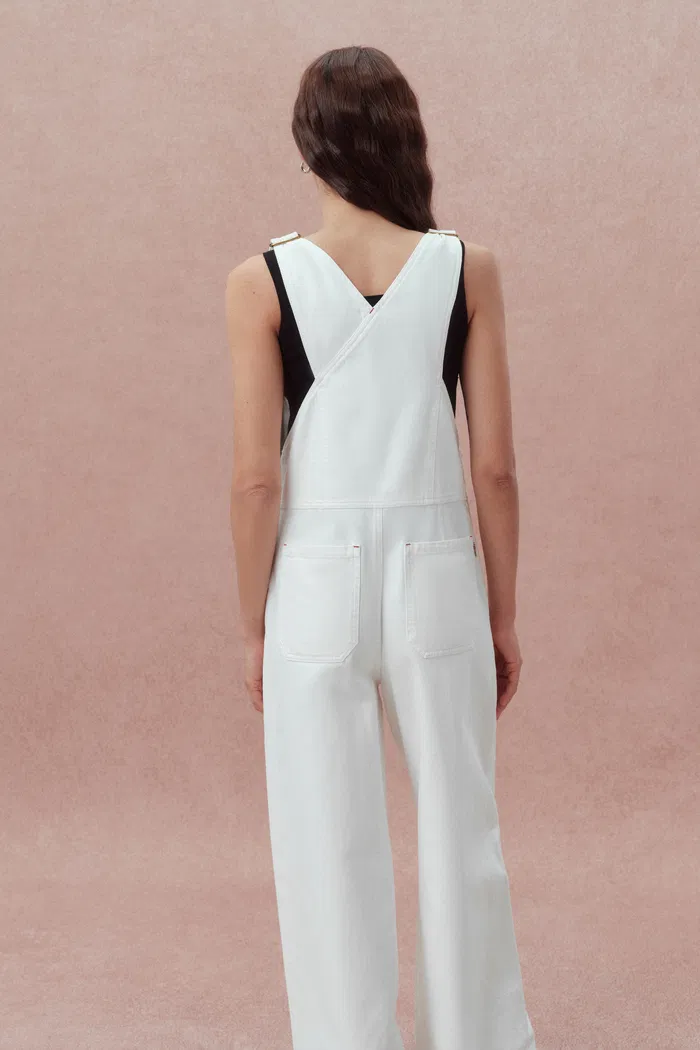 Paz White Overalls in Cotton Denim