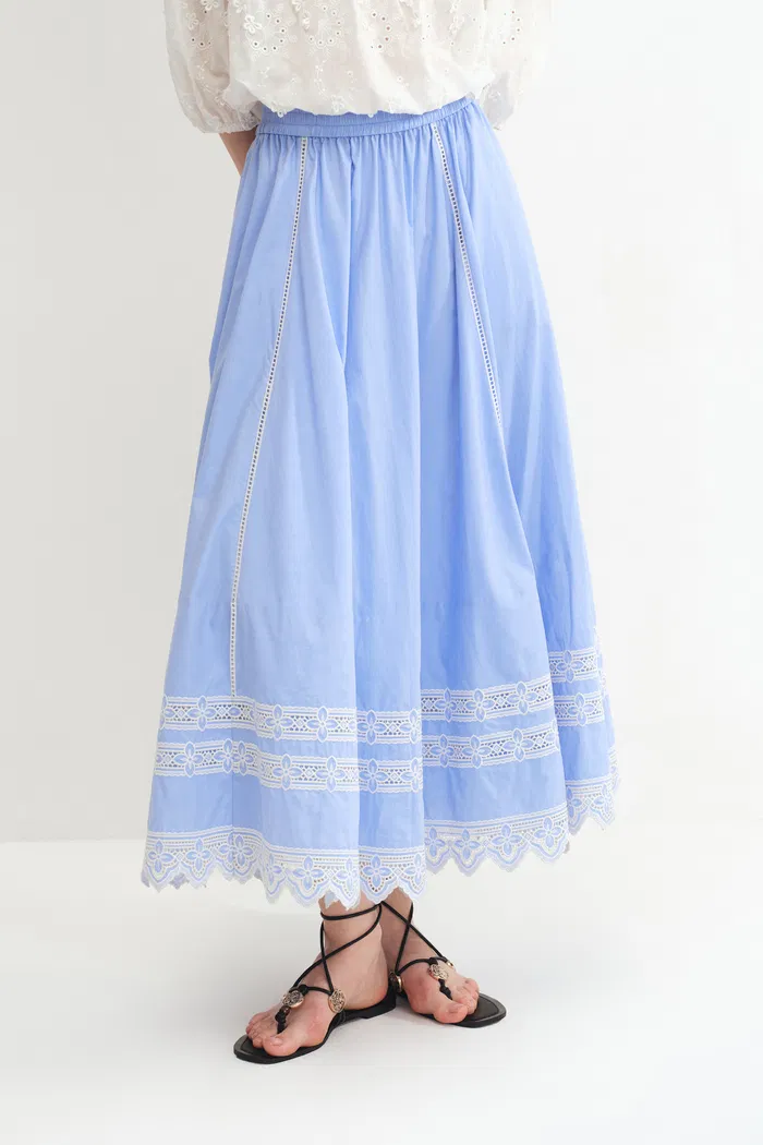 Imperia Embroidered Skirt in Premium Cotton Poplin