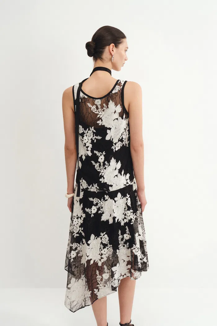 Esme Two-Piece Layering Floral Sleeveless Dress in Embroidered Lace