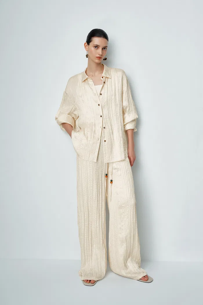 Chiara Crinkled Shirt in Pleated Satin