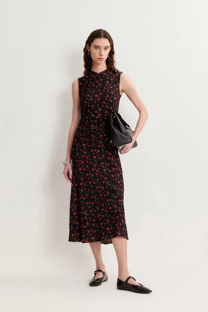 Blair Sleeveless Cheongsam Dress in Textured Mulberry Silk