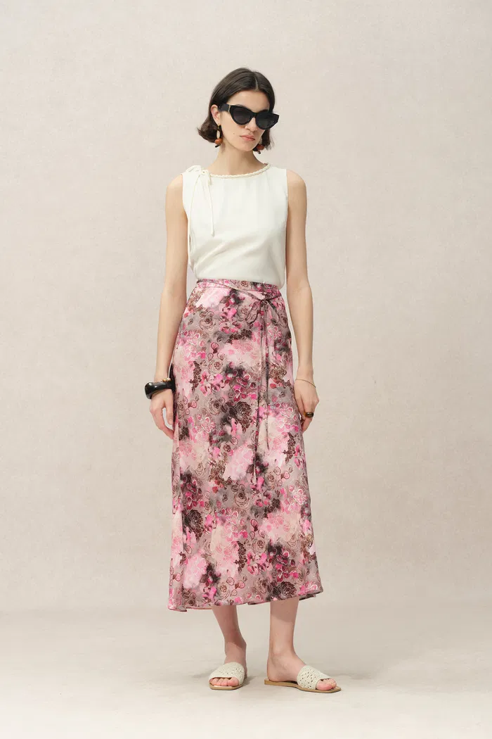 Athena Flora Print Skirt in 22MM Mulberry Silk