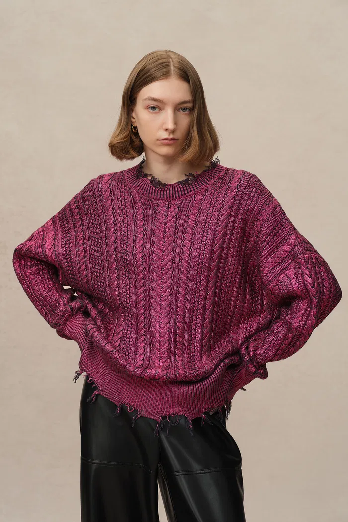 Elodie Metallic Coated Sweater in Cotton Knit