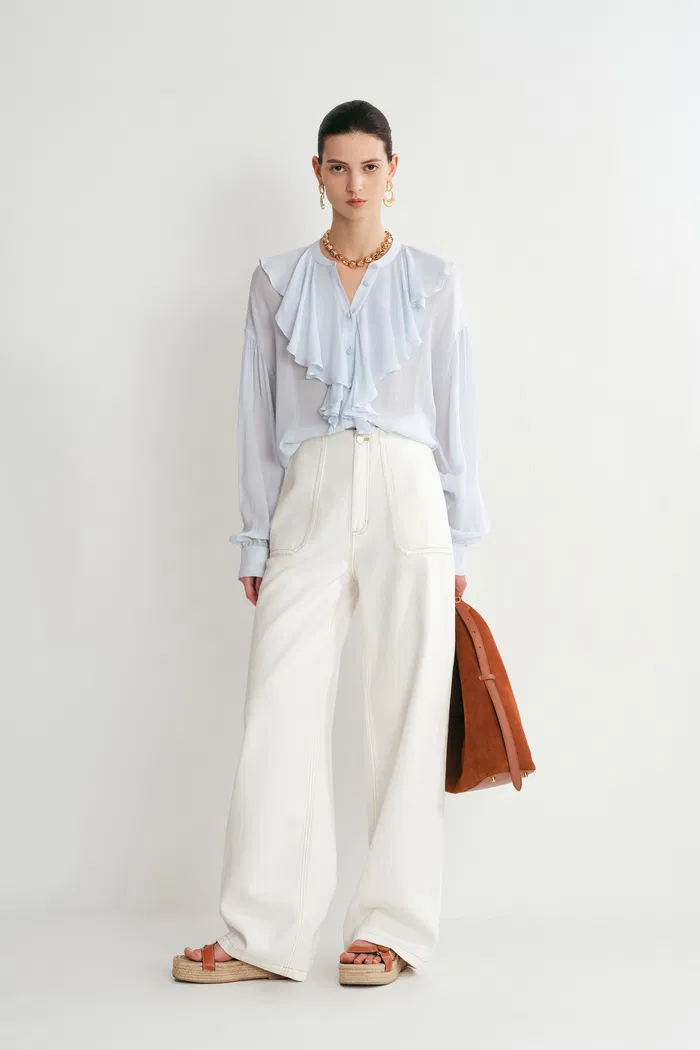 Sini Ruffle Shirt in Silk Canton Crepe