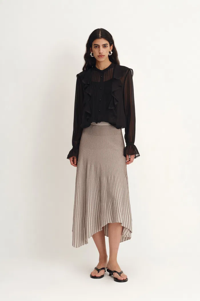 Lea Ruffled Pleated Shirt in Silk Georgette