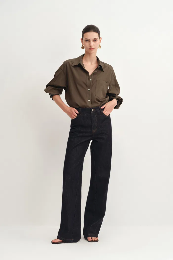 Nicole Oversized Long Sleeve Shirt in Matted Weave Cotton