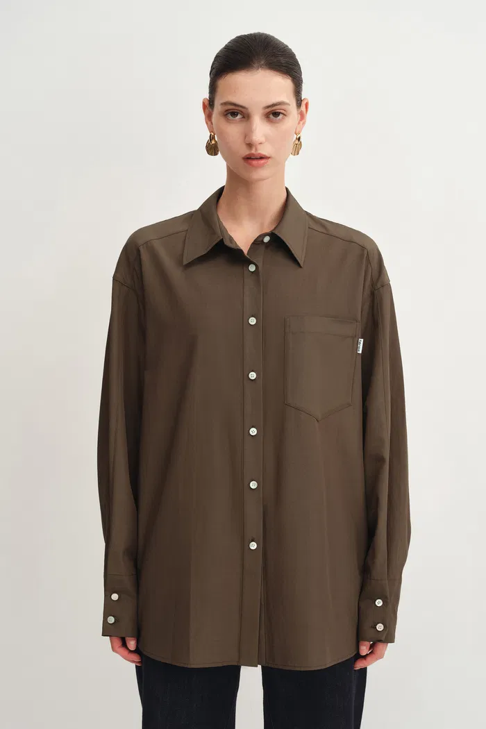 Nicole Oversized Long Sleeve Shirt in Matted Weave Cotton