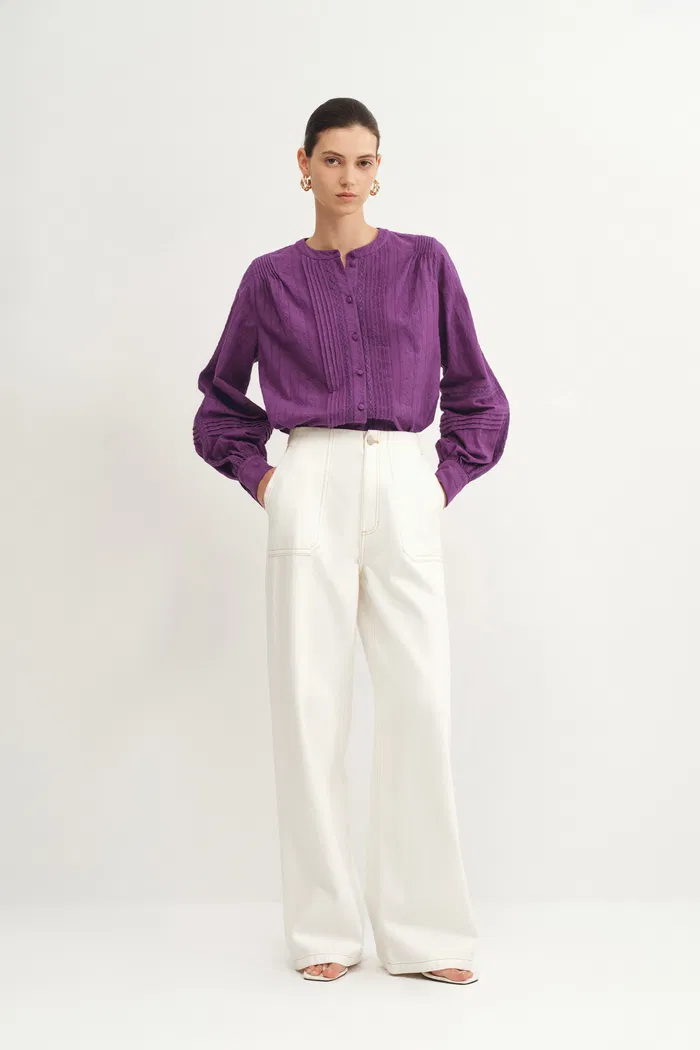 Doreen Crew Neck Top in Embroidered Cotton