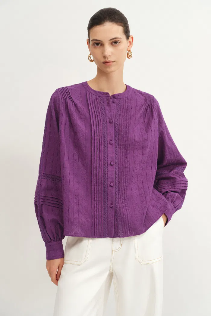Doreen Crew Neck Top in Embroidered Cotton