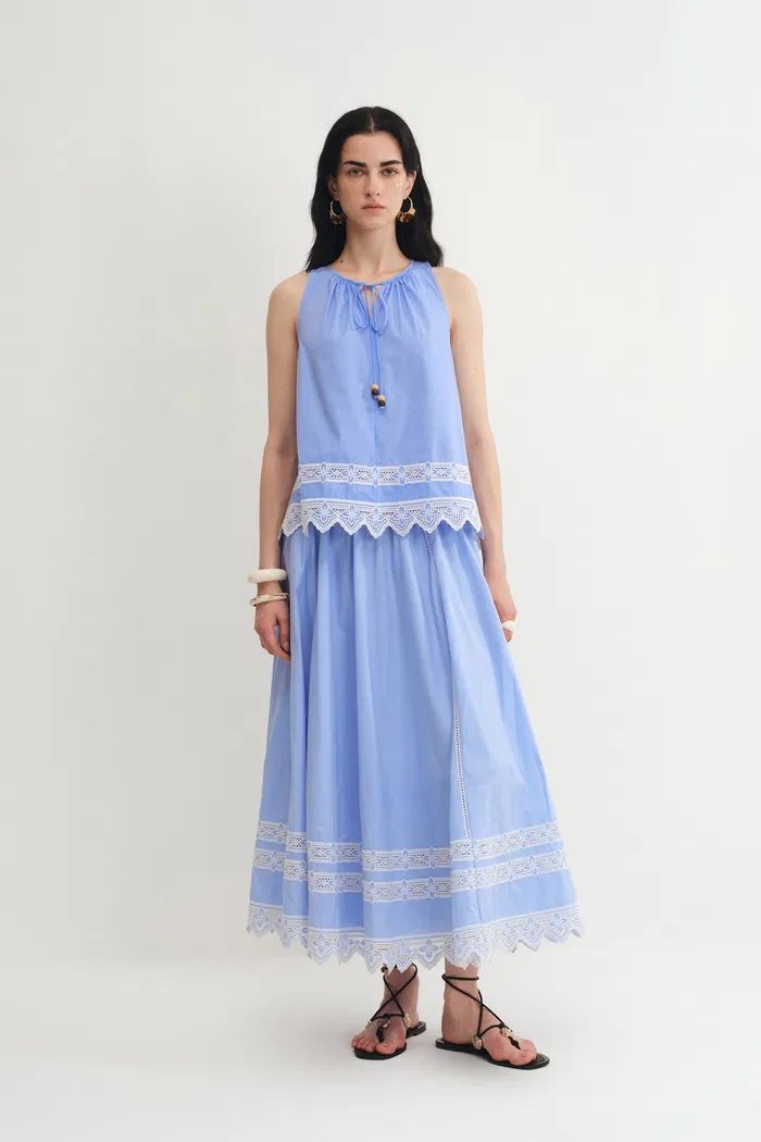 Margherita Embroidery Sleeveless Top in Premium Cotton Poplin