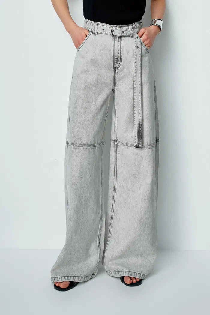 Cassia Belted Washed Jeans in Lyocell Denim