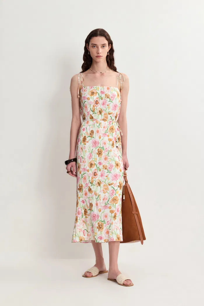 Lily Pleated Midi Summer Dress in Artistic Micro-Pleats