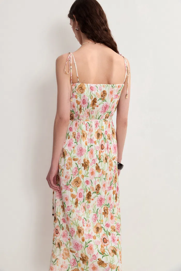 Lily Pleated Midi Summer Dress in Artistic Micro-Pleats