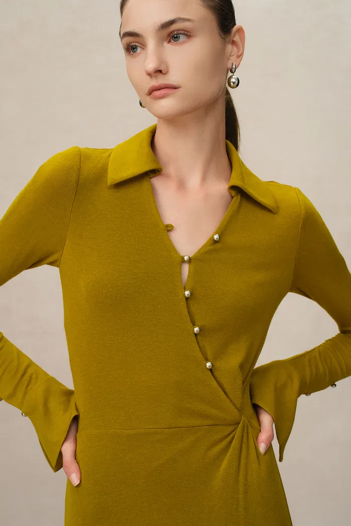 Ruby Knotted Dress in Wool-Thermolite Blend