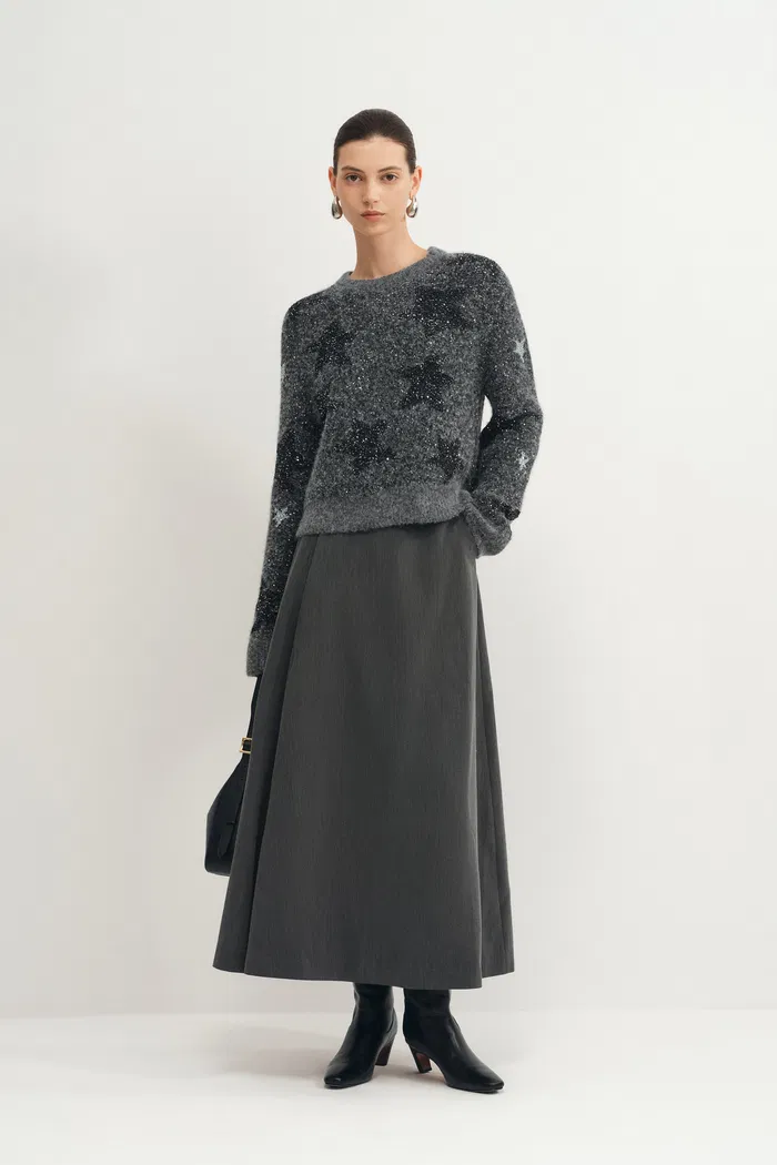 Twinkle Star Intarsia Sweater in Alpaca Sequin Yarn Knit