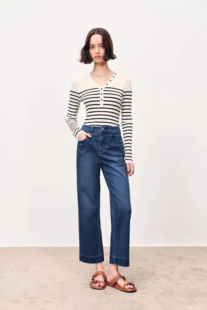 Vivi Henley Long Sleeve Top in Merino Wool Knit