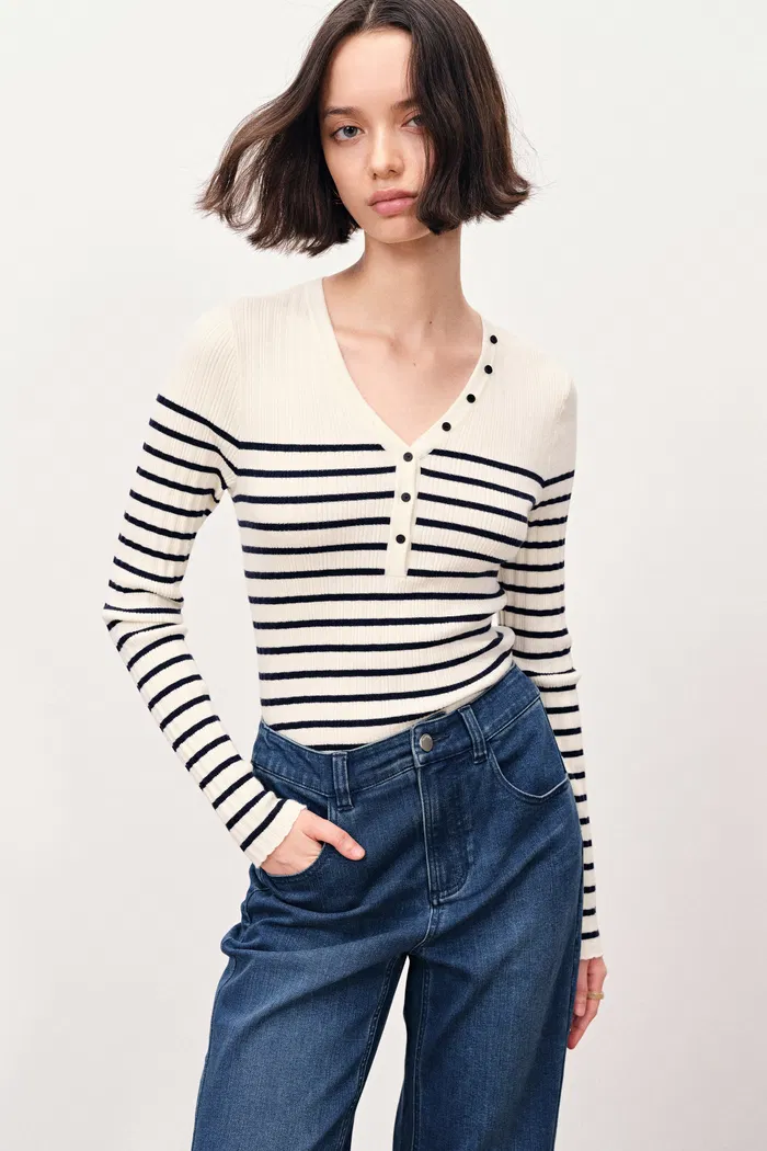Vivi Henley Long Sleeve Top in Merino Wool Knit